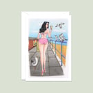 Seaside Pier Greeting Card: Hand Drawn Postcard Style Illustration (806)