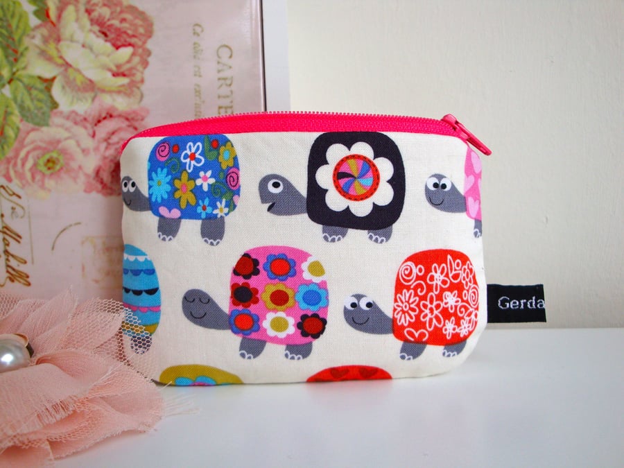SALE Cotton Coin Zipper Purse - Tortoises.