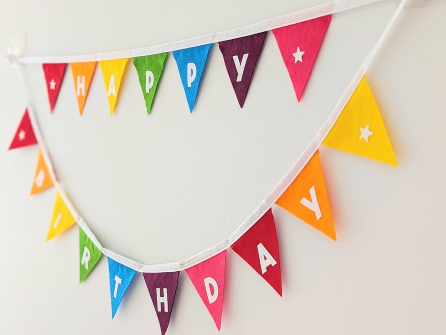 Felt Rainbow Happy Birthday Bunting - Reusable Party Banner