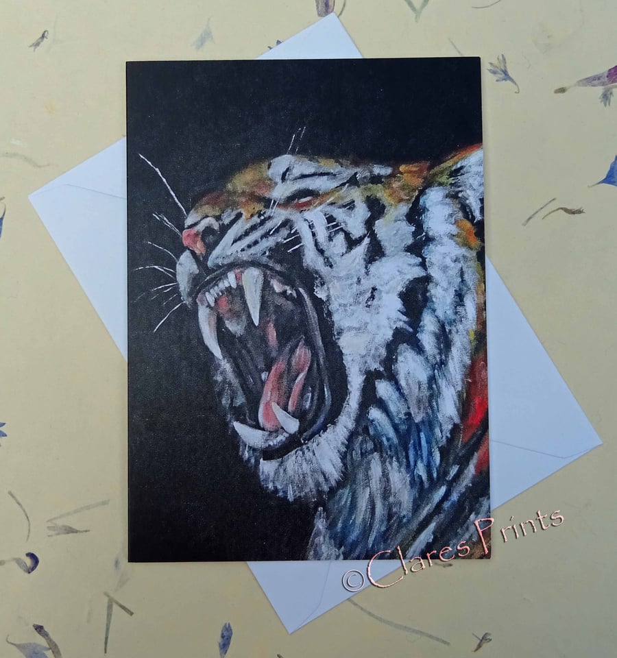 Tiger Roar Blank Greeting Card From my Original Acrylic Painting