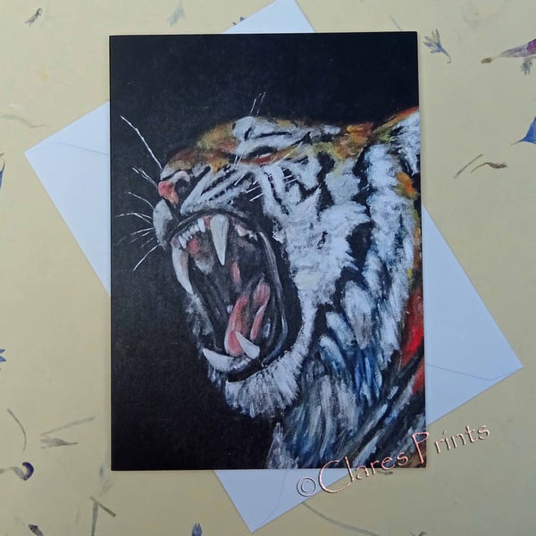 Tiger Roar Blank Greeting Card From my Original Acrylic Painting