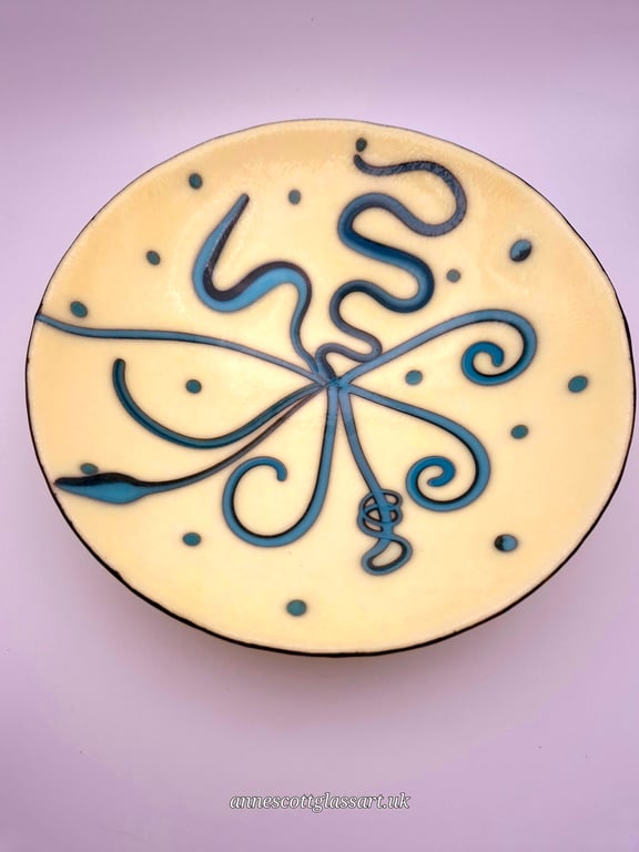 Handmade Thin Fused Glass "Squiggle" Bowl