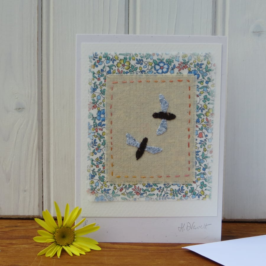 Bees! Hand-stitched miniature textile on card, full of the joys of Summer!