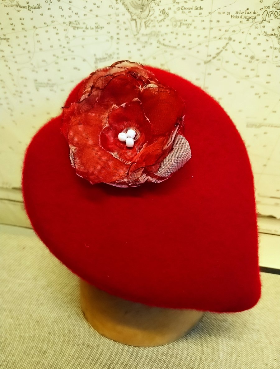 Red heart pill box hat headpiece