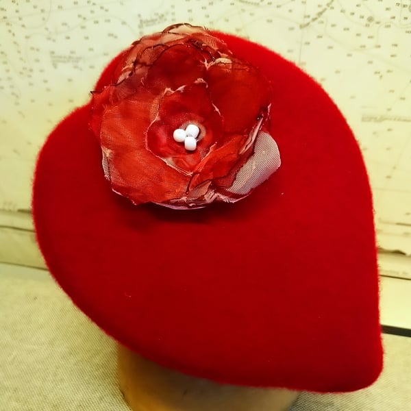 Red heart pill box hat headpiece