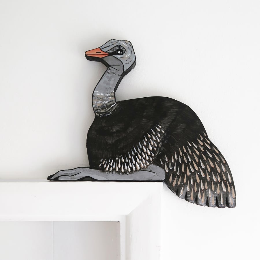Ostrich door topper, unusual decoration for door frame, wooden hand painted bird