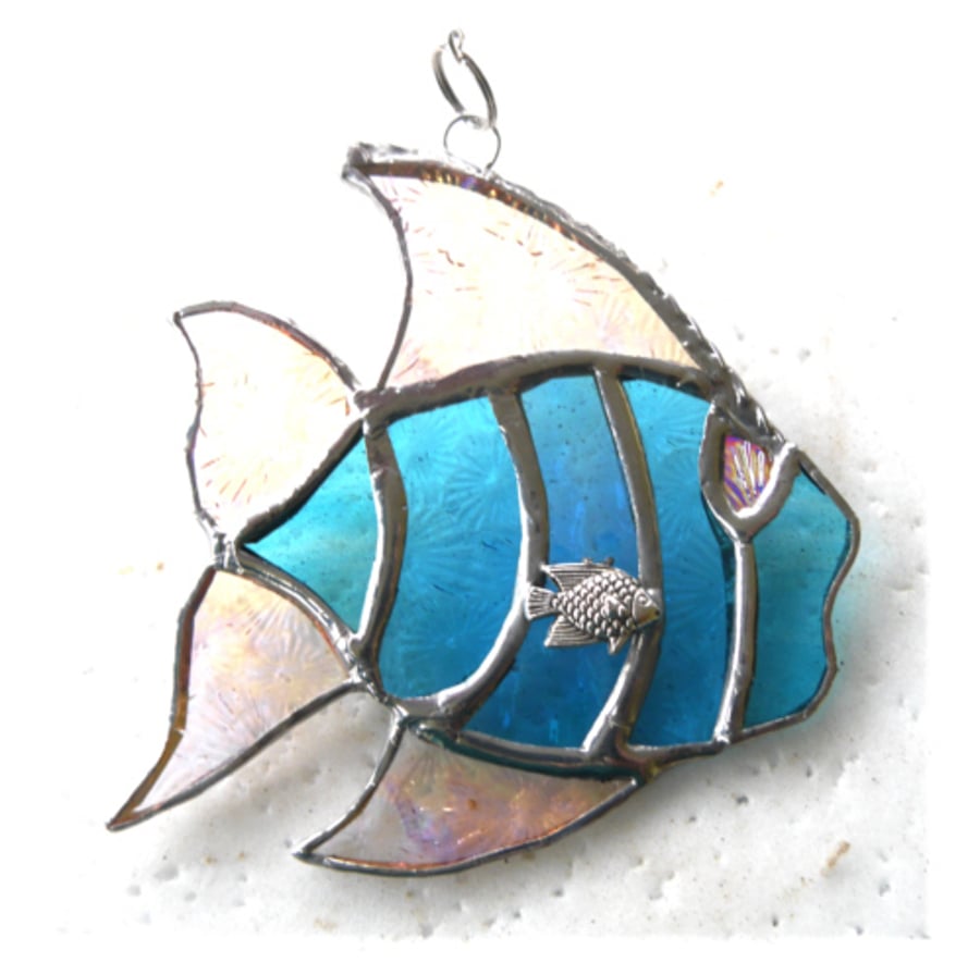 Tropical Fish Suncatcher Stained Glass Handmade Turquoise 032