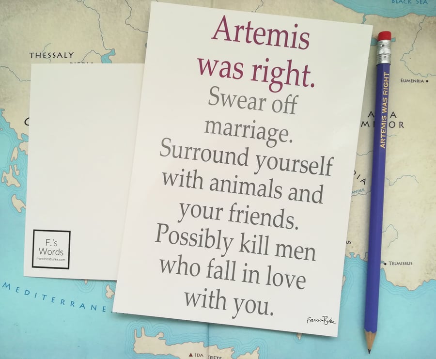 Artemis Greek Mythology Feminist Print for Asexuals, Divorce, Anti-Valentine