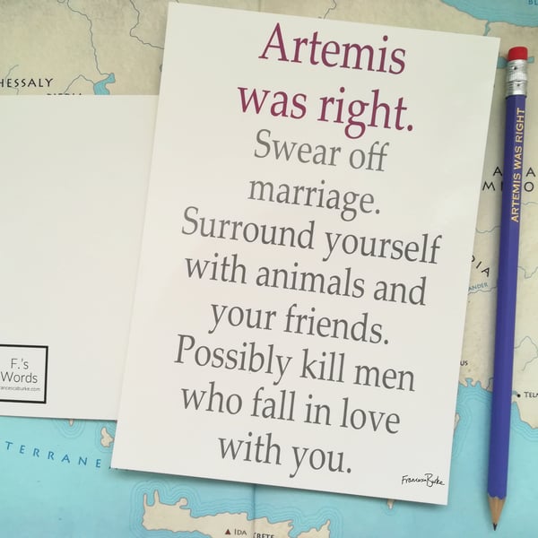 Artemis Greek Mythology Feminist Print for Asexuals, Divorce, Anti-Valentine