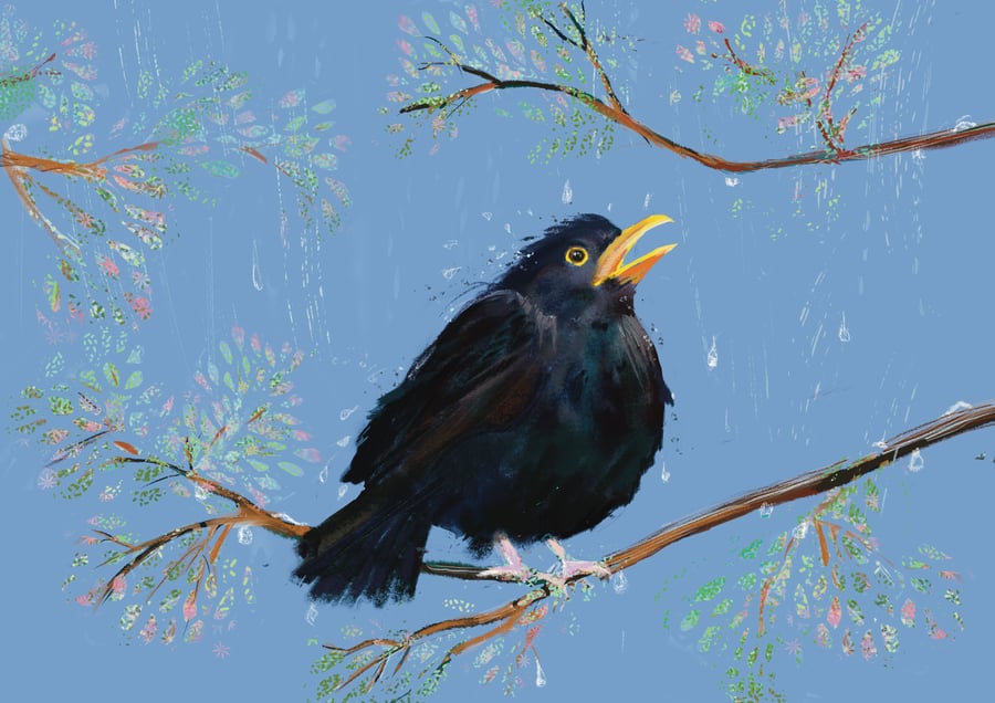 Black Bird Art Print - Bird lover painting