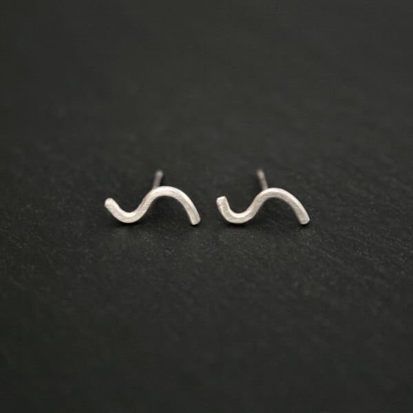 Silver Wave Studs, Sterling Silver Stud Earrings, Ear Climbers