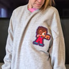 Hand Embroidered Retro Pixel Character Sweatshirt-Nostalgic Gaming Inspired