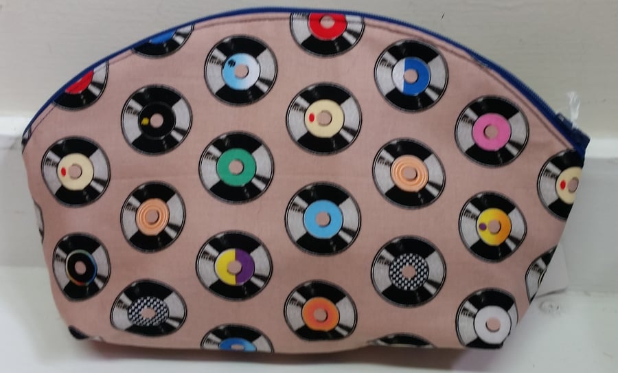 Wash bag made from fabric with record design