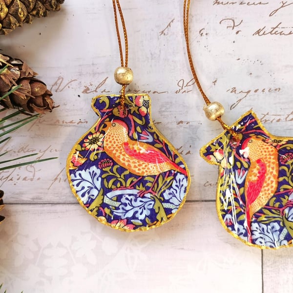Two Hanging Shell Ornaments: William Morris Christmas Tree Baubles