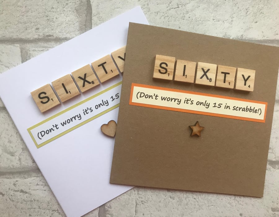 Handmade 60th Birthday Card with Scrabble Tiles