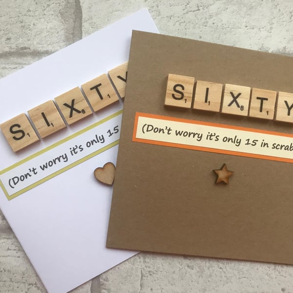 Handmade 60th Birthday Card with Scrabble Tiles