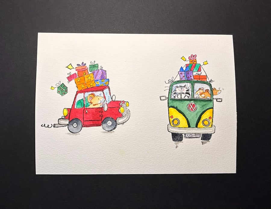 A5 card topper page using Penny Black stamps - Travelling mice