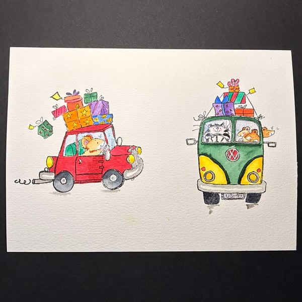 A5 card topper page using Penny Black stamps - Travelling mice