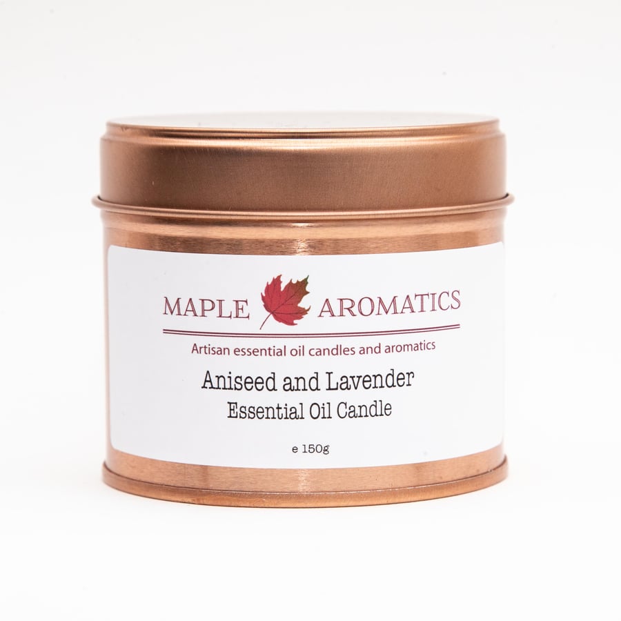 Maple Aromatics Aniseed and Lavender Soy Wax Rose Gold 150g Candle Tin