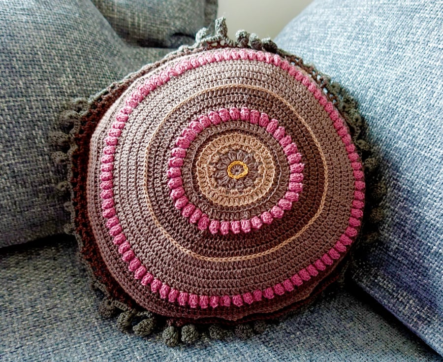 Round Pure Cotton Mandala Cushion - Home Decor, Housewarming Gift