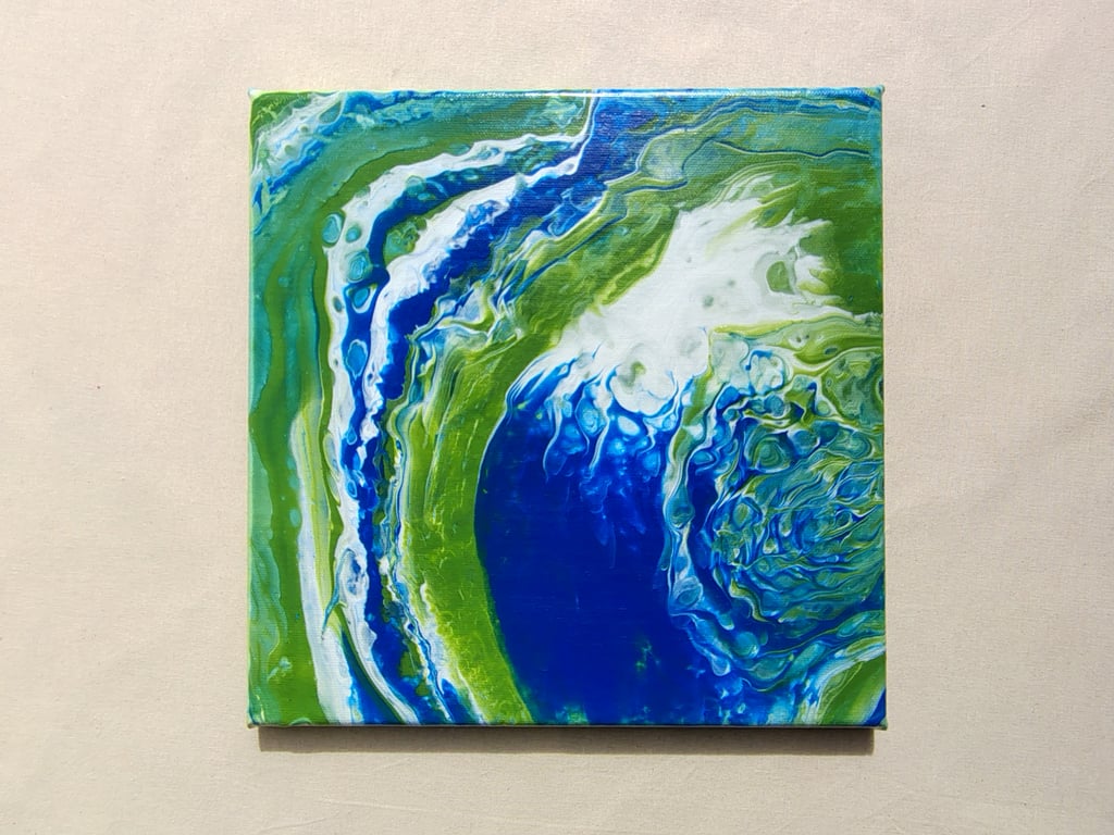 Acrylic Pour Art Canvas, Wall Art - Blue, White and Green,