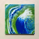 Acrylic Pour Art Canvas, Wall Art - Blue, White and Green,