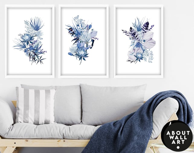 Home Decor Wall Art, Boho Botanical Set of 3 Prints, Living Room