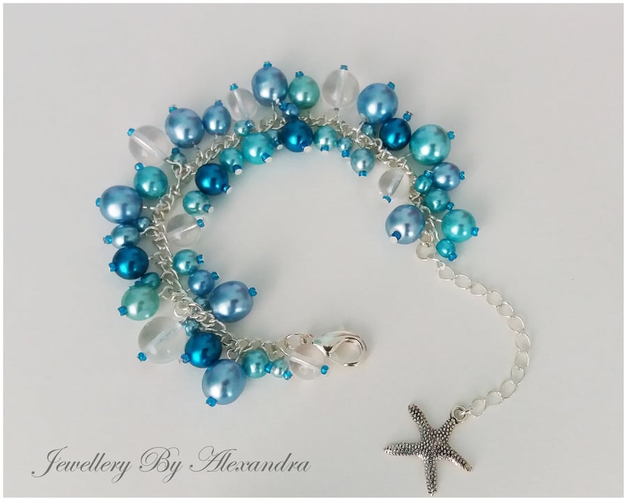 Cluster Bracelet-Blue with Starfish Charm