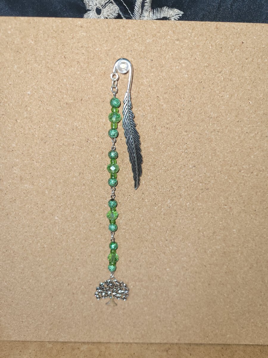 Beaded Metal Bookmark - Green Tree of Life 