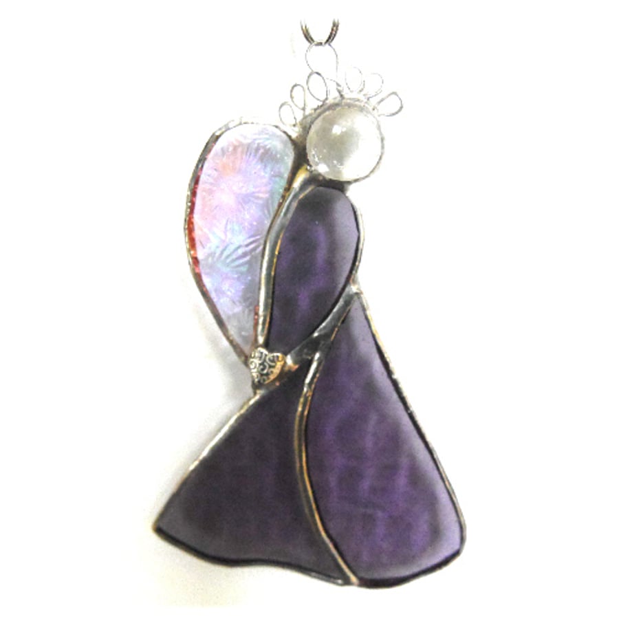 Angel Suncatcher Stained Glass Heart Purple Christmas 032