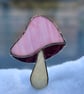 Stained glass mushroom - irridescent pink cap with textured maroon gills