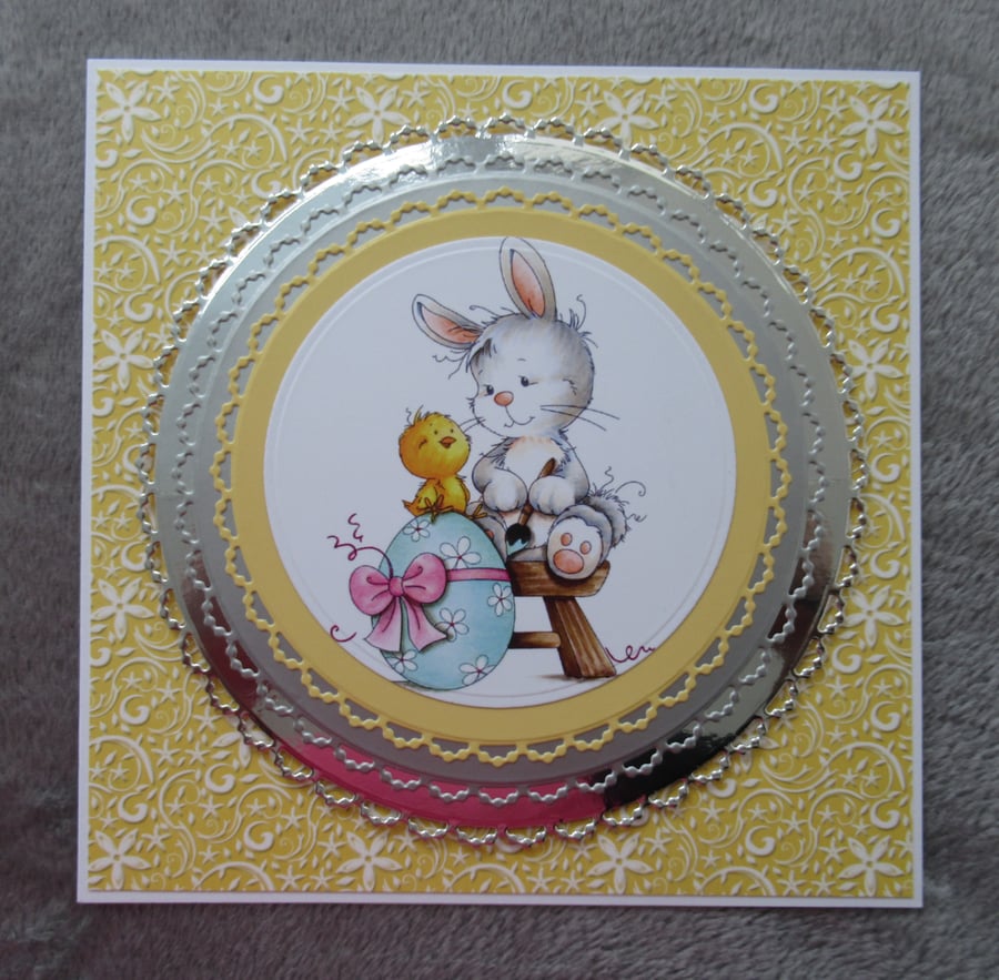 Easter Bunny Card - Yellow - 17cm square