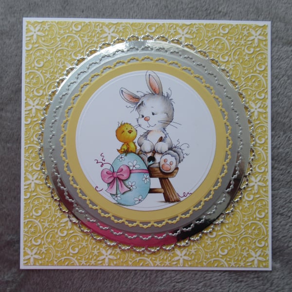 Easter Bunny Card - Yellow - 17cm square