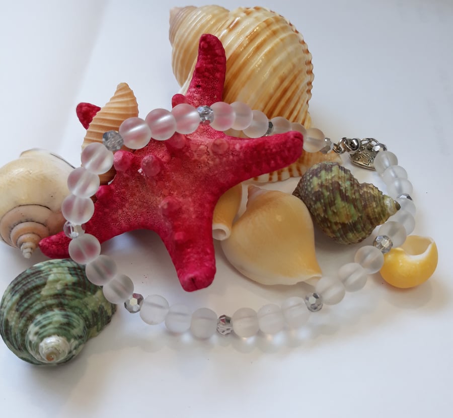 AL37 Frosted quartz beaded anklet