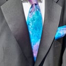 Statement Pure Silk Funky Tie Set in Blue and Pink.  Hand Dyed and Unique !