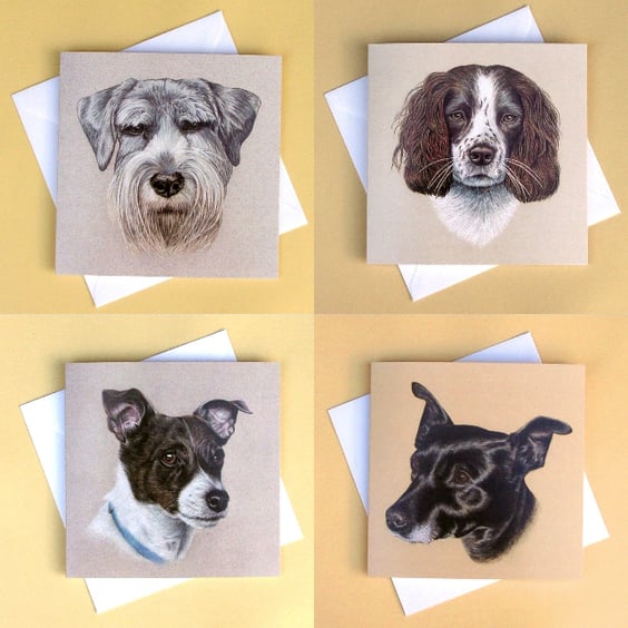Greetings Cards - Blank - Set of 4 Dogs
