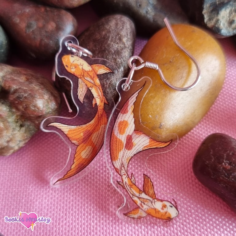 Koi Acrylic Earrings - Hook Earrings - Illustrated Accessories, Jewellery