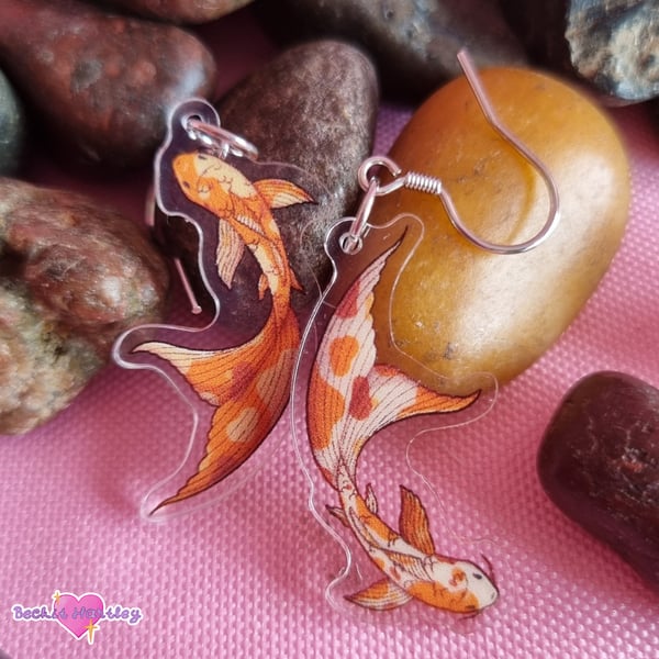 Koi Acrylic Earrings - Hook Earrings - Illustrated Accessories, Jewellery