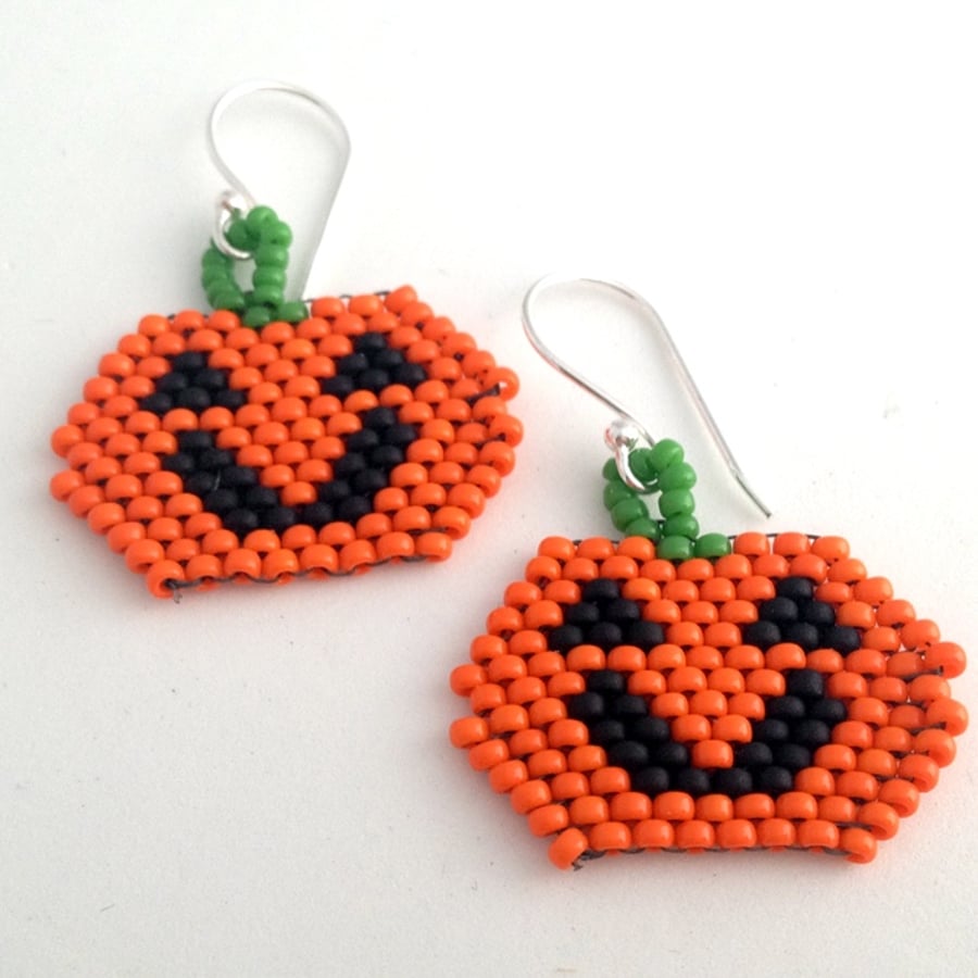 Happy Pumpkin Bead Weave Earrings