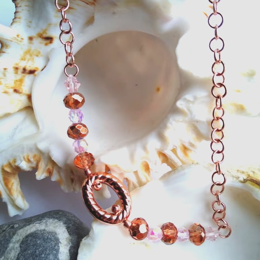 Image of Rosegold And Crystal Beaded Chain Anklet 24 or 26 cm, Body Jewellery