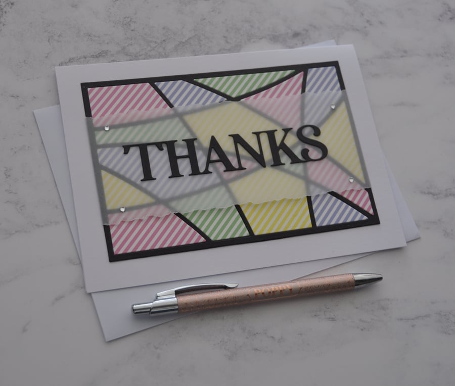 Thanks Card Thank You Card Modern Contemporary Stripes 3D Luxury Handmade Card