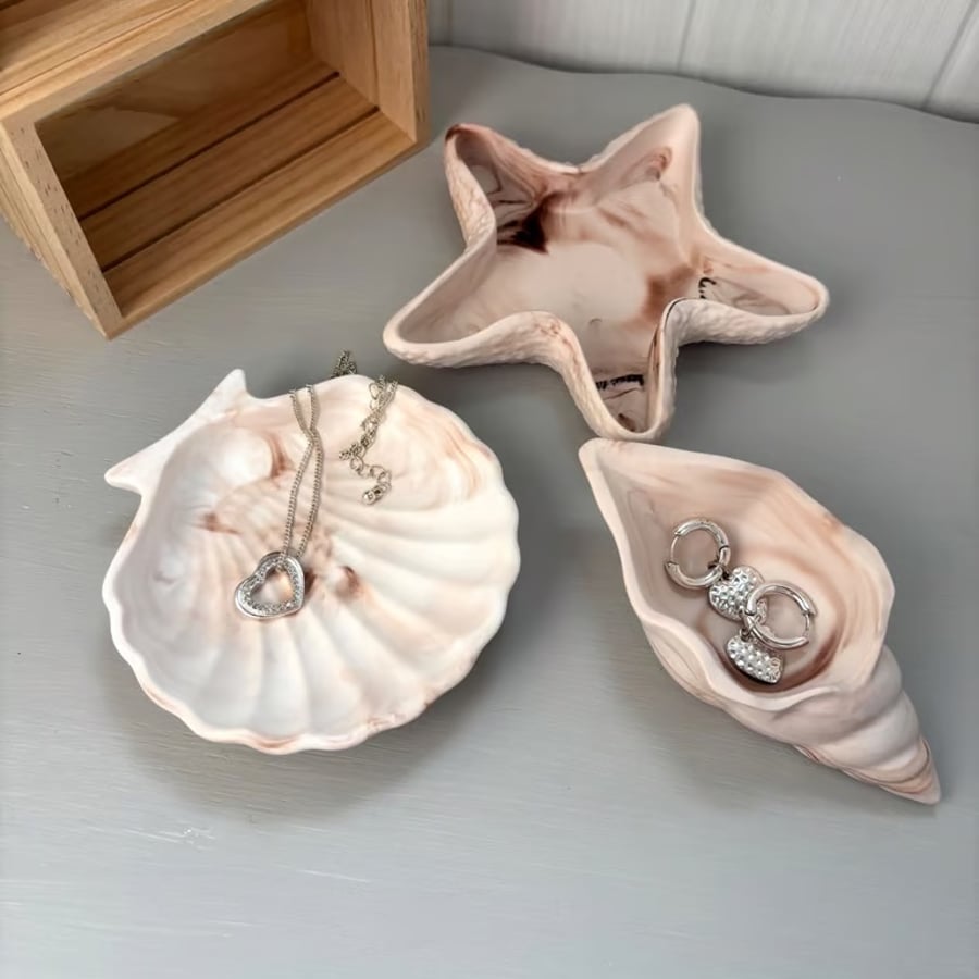 Handmade Blush Marble Shell Trinket Dish - Jewellery & Ring Holder