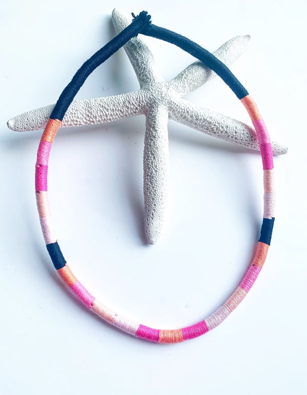 Black and fuchsia cotton rope necklace, Wrapped Cotton Necklace, Christmas Gift