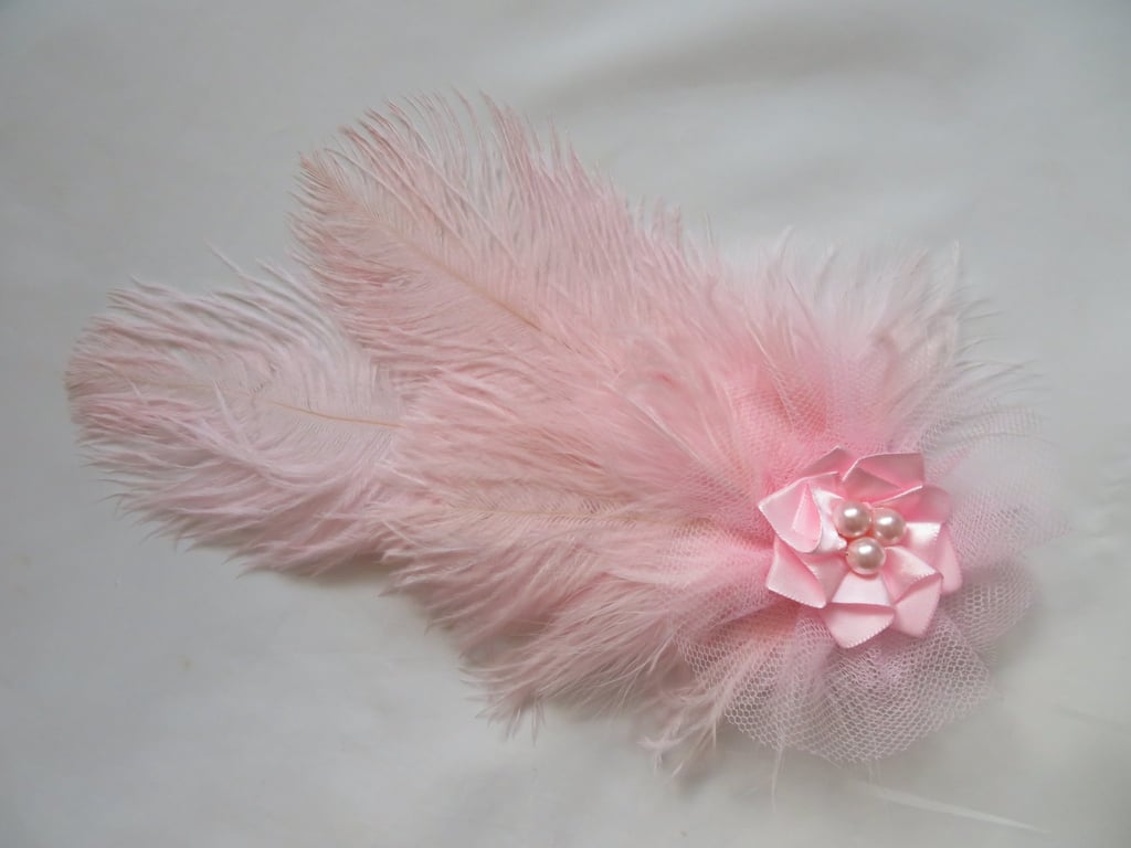 Pale Rose Pink Ostrich Feather Regency Style Headpiece Fascinator