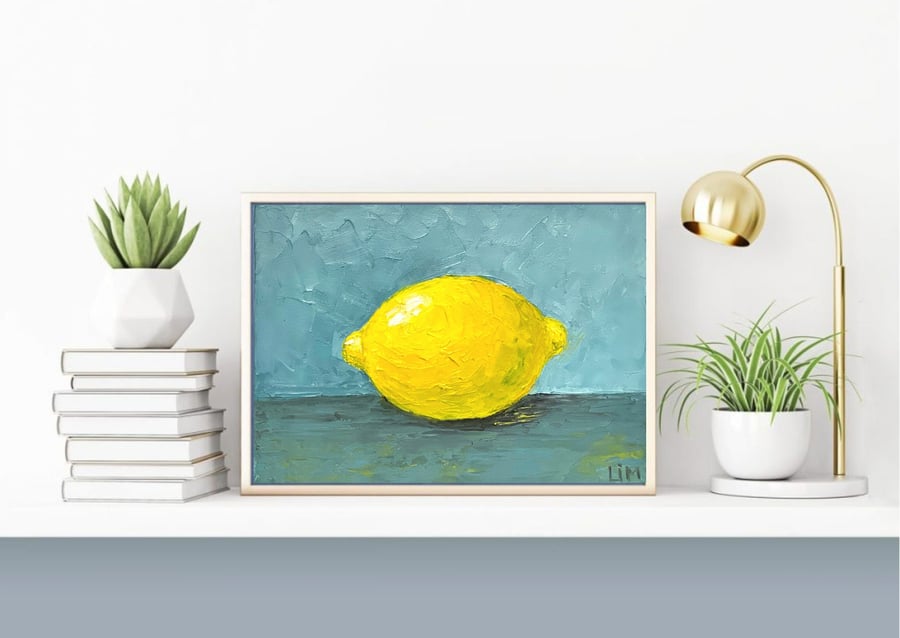 Lemon Wall Art Citrus Painting Impasto Original Fruit Art 6x8