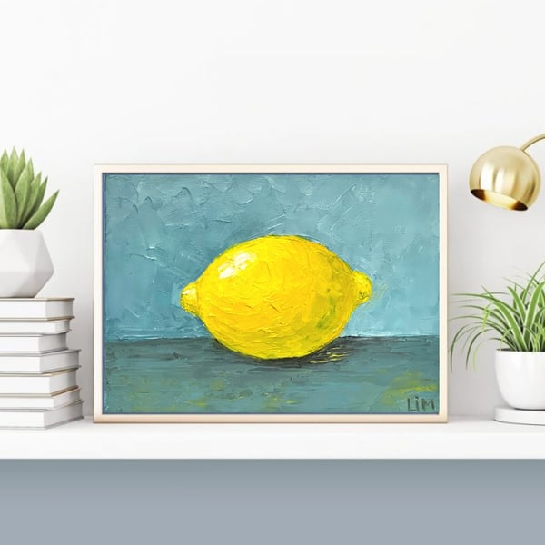 Lemon Wall Art Citrus Painting Impasto Original Fruit Art 6x8