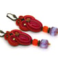 Orange Fuchsia Soutache Earrings Colourful Dangle Statement Jewellery - Image 2