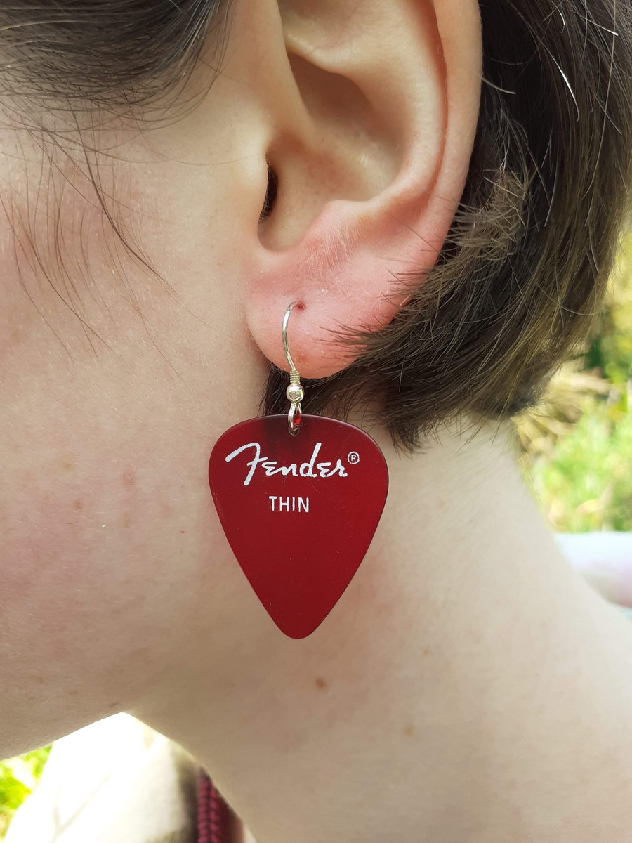 Red Guitar Plectrum Dangle Earrings
