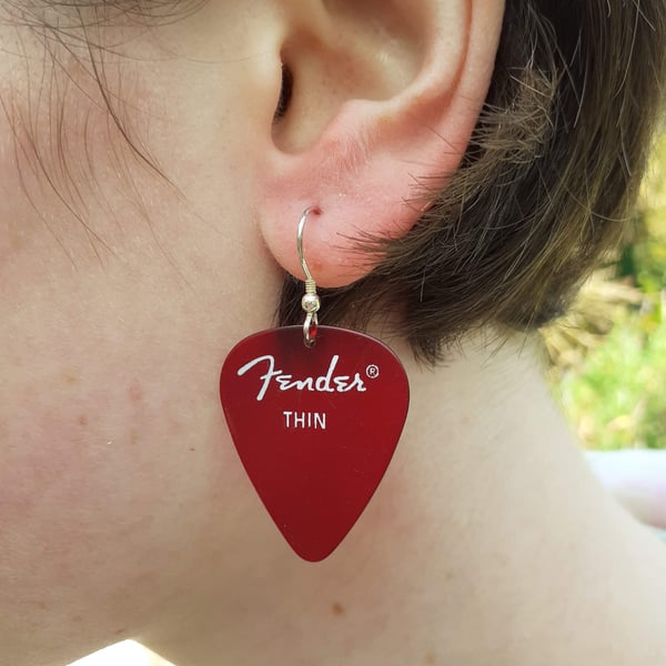 Red Guitar Plectrum Dangle Earrings