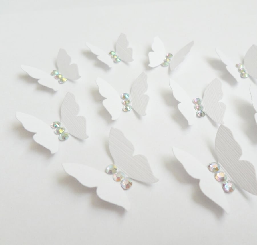 White Butterfly Shape with Rhinestone AB Crystal Gems (pack of 10 Butterflies)